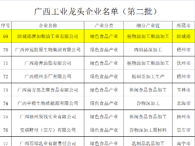 喜訊！澳加糧油成功入選廣西工業龍頭企業