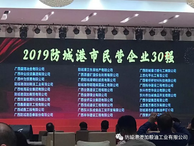 喜報|澳加糧油榮獲“2019年防城港市民營企業(yè)30強”第4名