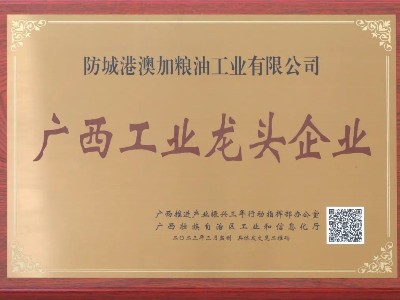 喜訊！澳加糧油榮獲“廣西工業(yè)龍頭企業(yè)稱號”