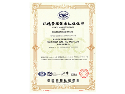 環境管理體系認證證書